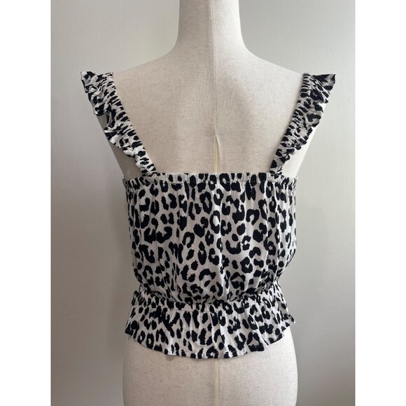 Forever 21 Cheetah Print Tank Top Womens S Cropped Flutter Sleeve Ruffle - Picture 3 of 7